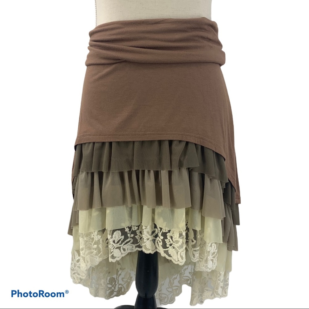 Sassy Bling Hi Low Layered Stretch Lace Skirt